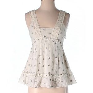 🐚 Development by Erica Davies Cream Lace Cotton Boho Cottagecore Blouse Sz 6